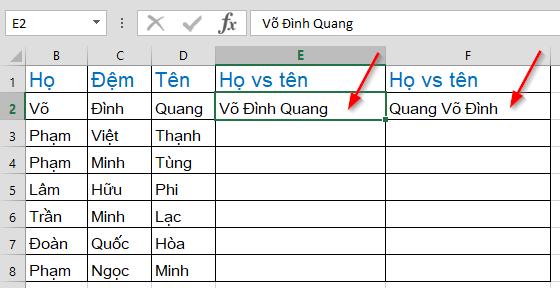 Gộp dữ liệu họ và tên bằng Flash Fill